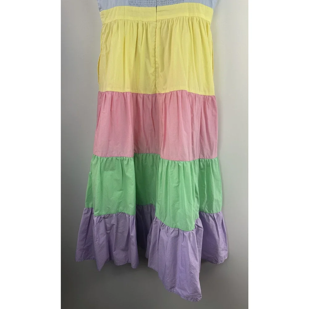 English Factory Pastel Color Block Tiered Midi Dress Sleeveless Size Medium - Picture 9 of 16